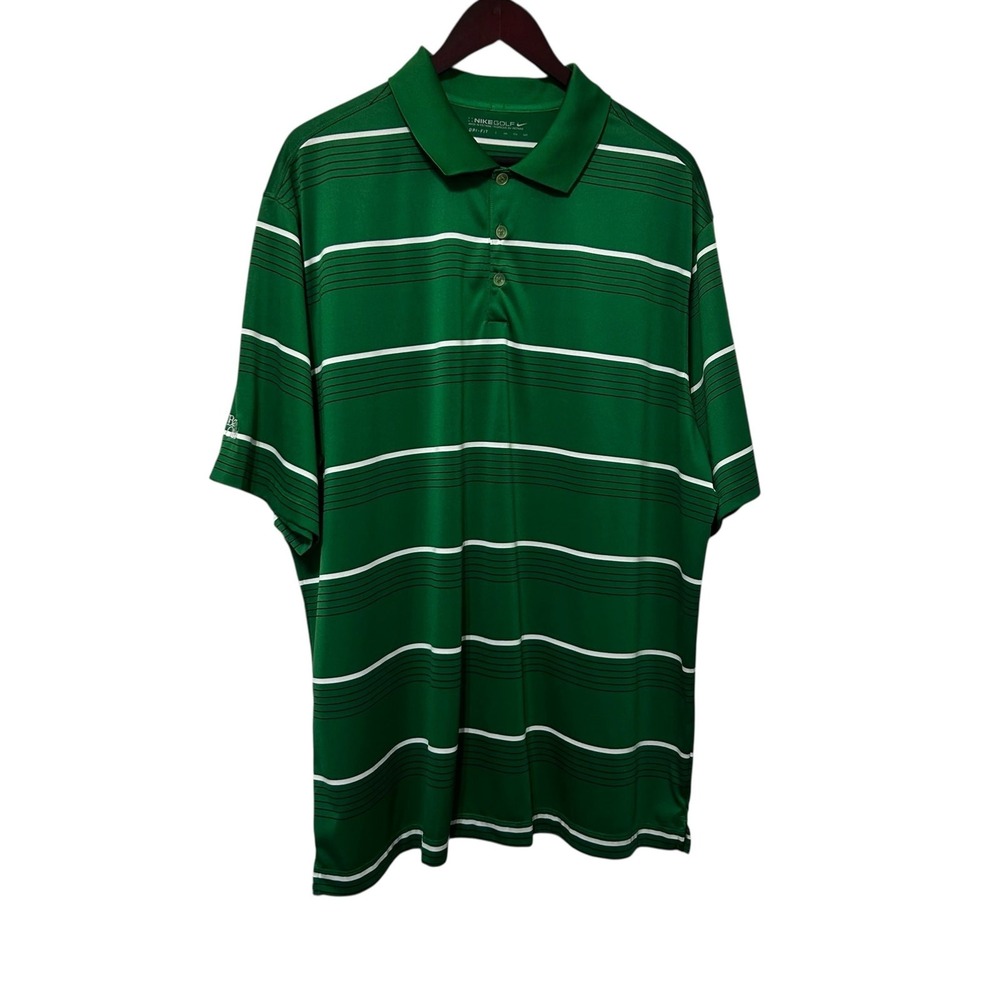Nike Golf Men XXL Green Polo Shirt‎ Dri-Fit Bay Oaks Embroidered Logo Preppy